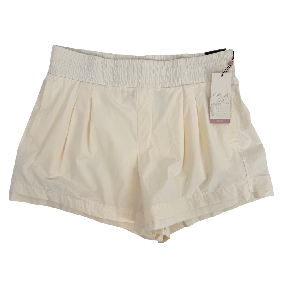 CALIA Journey High-Rise Double Layer Hem Shorts Unbleached Cream‎ WAX12260 Large